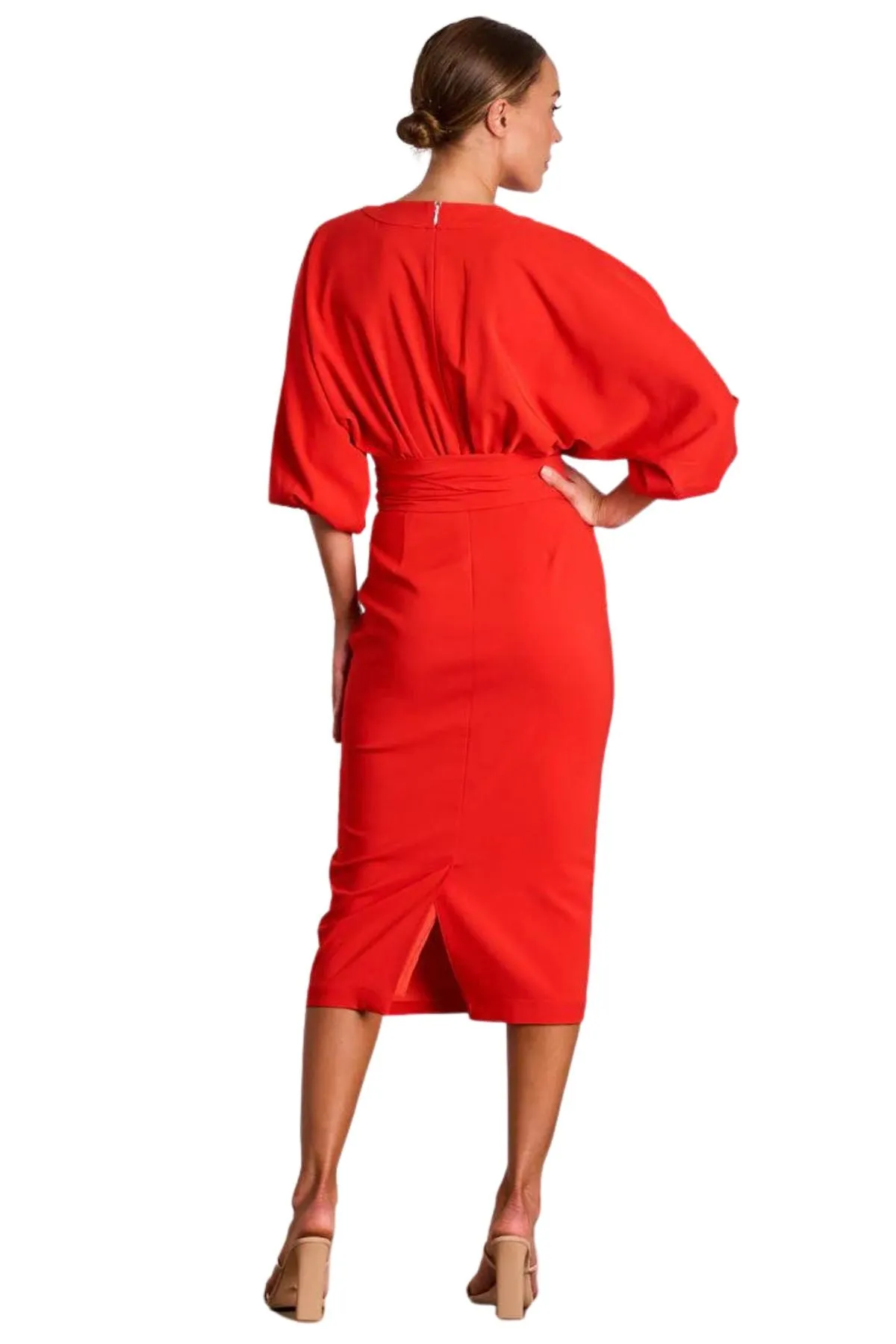 Chic PASDUCHAS Red Emerson Drape Midi Dress - Originally Priced at $330