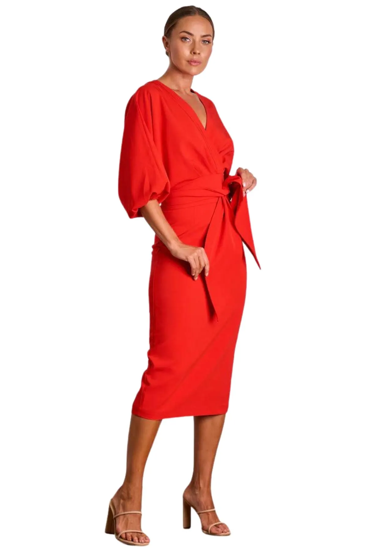 Chic PASDUCHAS Red Emerson Drape Midi Dress - Originally Priced at $330