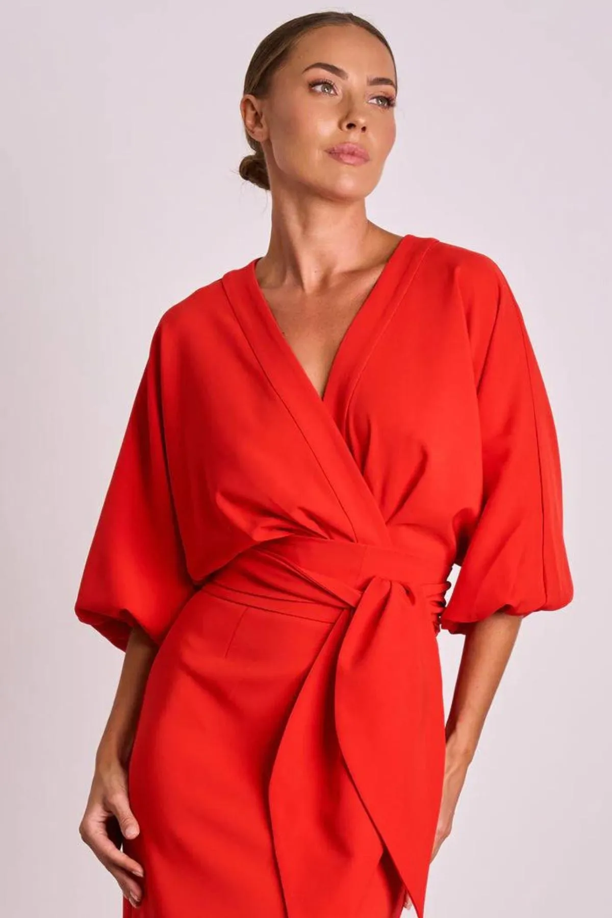 Chic PASDUCHAS Red Emerson Drape Midi Dress - Originally Priced at $330