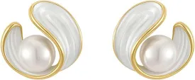 Pearl Stud Earrings for Women Stainless Steel Unique Statement Small Pearl Enamel Button Statement Vintage Earring Jewelry