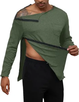 Poriff Unisex Post Shuolder Surgery Shirts for Recovery Full Tear Away Snap Long Sleeve Men Chemo Port Shirts for Women