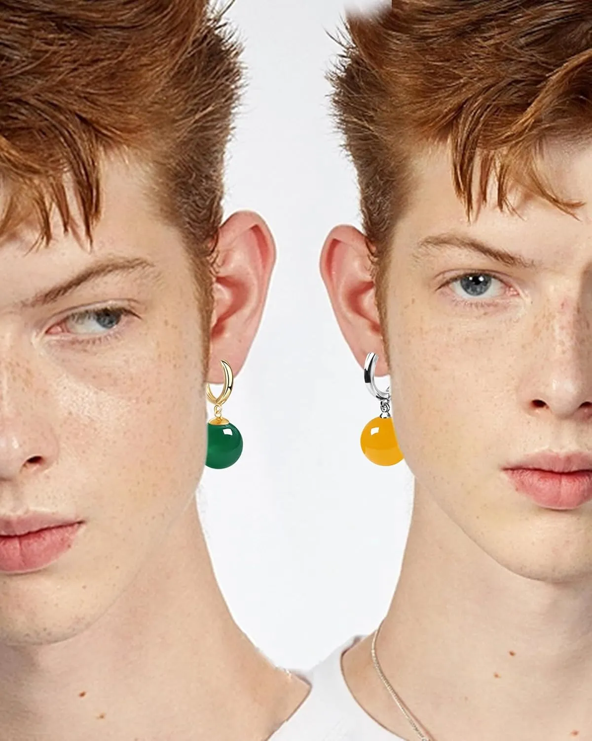 Potara Ball Anime Dragon Earrings Goku Z Black Nickel Free Clip On Nature Crystal Hoop Hypoallergenic for Men Women (Green long)