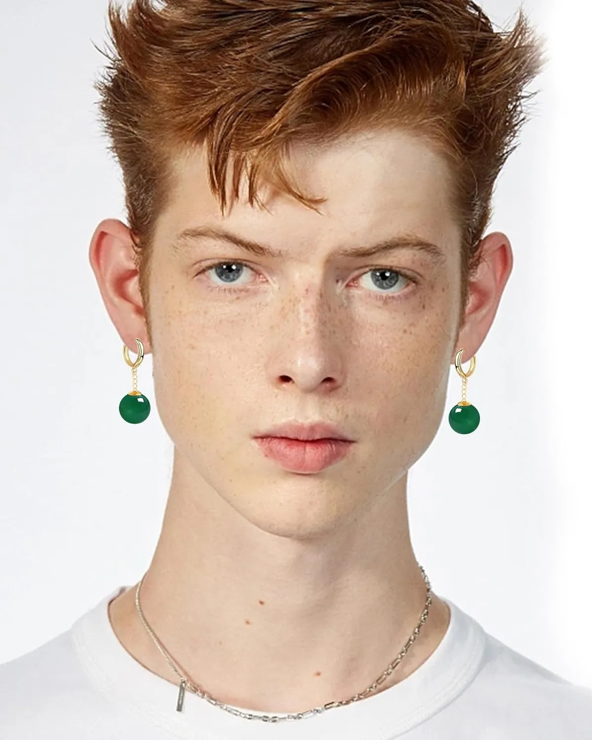 Potara Ball Anime Dragon Earrings Goku Z Black Nickel Free Clip On Nature Crystal Hoop Hypoallergenic for Men Women (Green long)