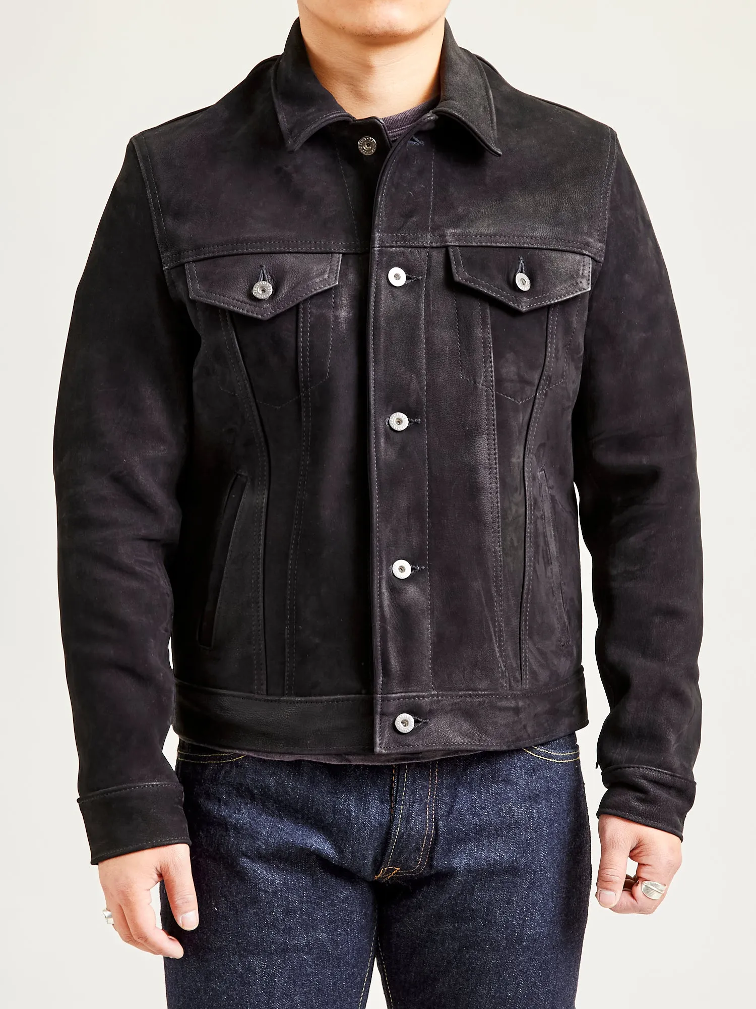 Premium Black Goatskin Type-3 Leather Jacket by 3sixteen x Schott NYC