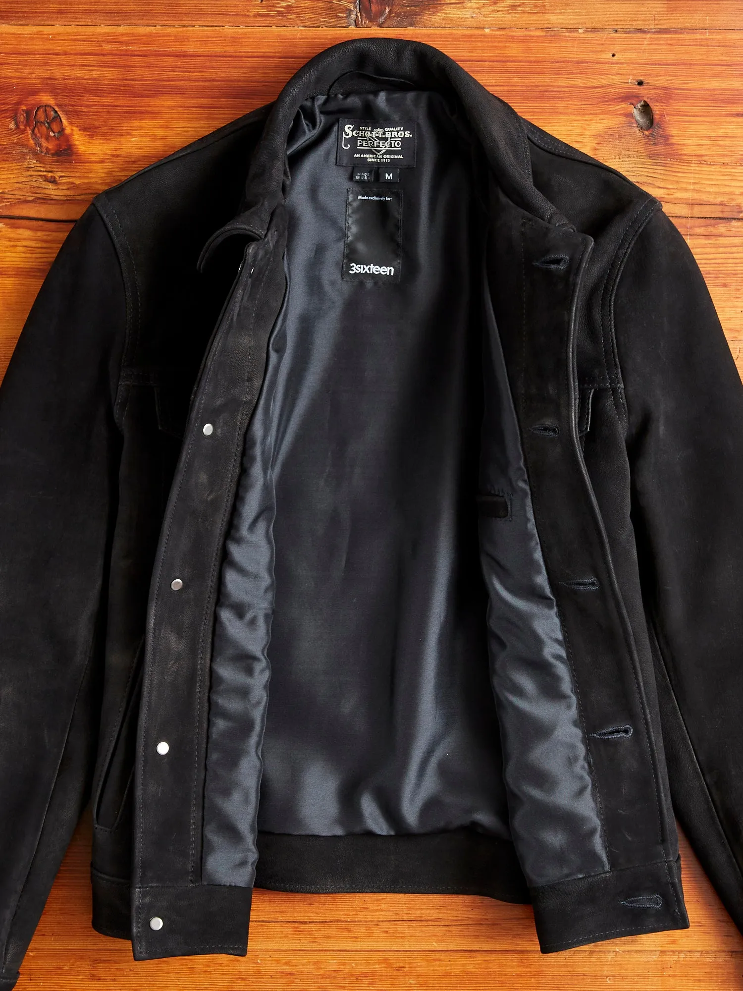 Premium Black Goatskin Type-3 Leather Jacket by 3sixteen x Schott NYC