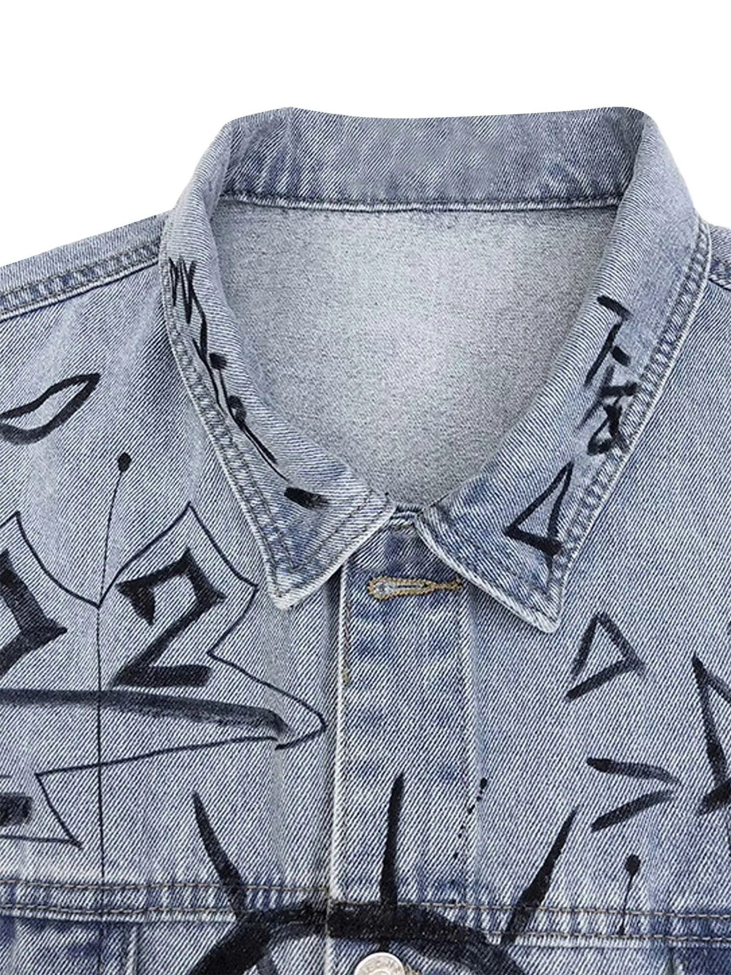Retro Hand-painted Washed Graffiti Denim Jacket