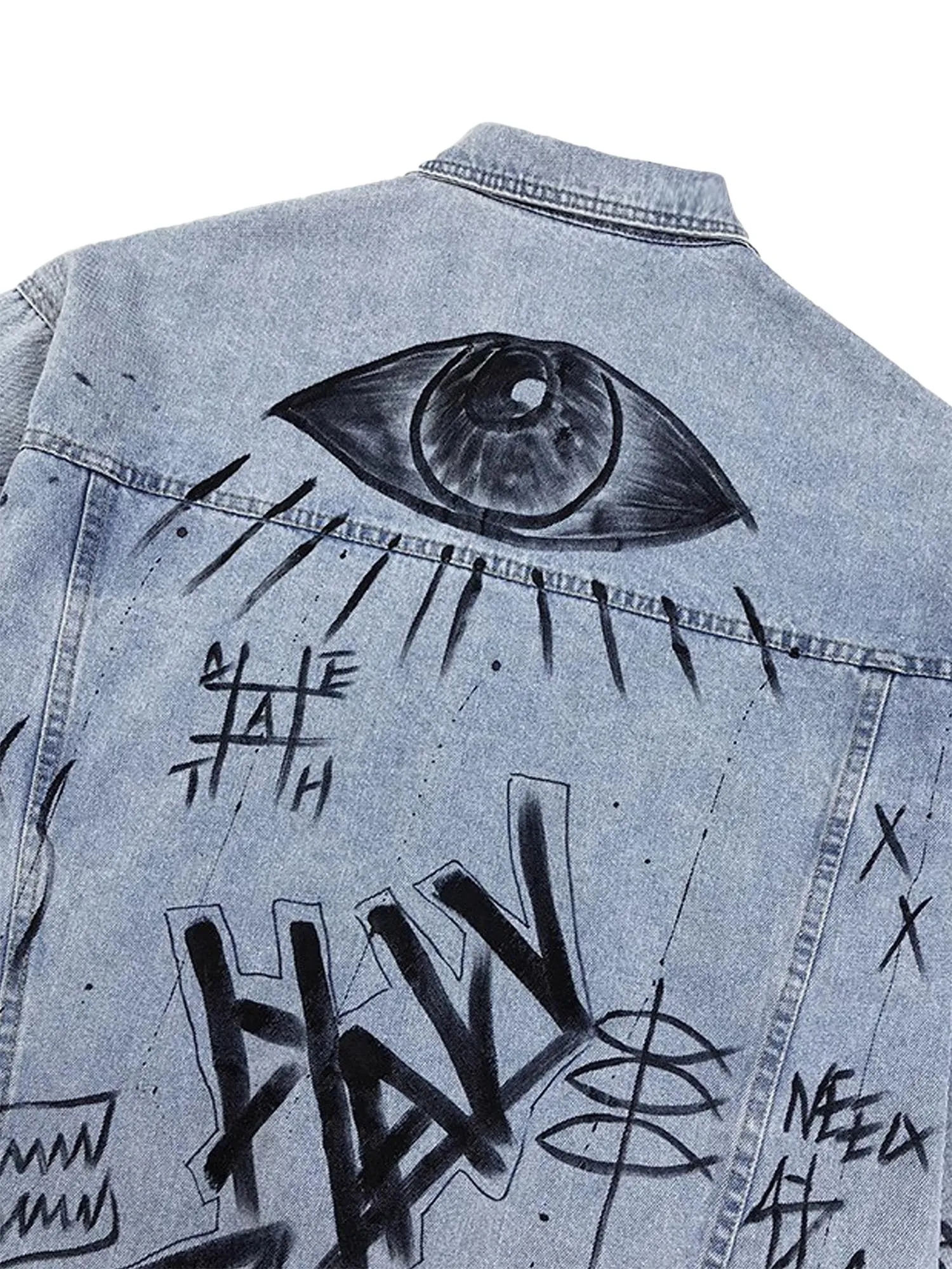 Retro Hand-painted Washed Graffiti Denim Jacket