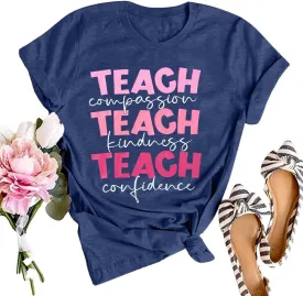 SFHFY Teacher Shirt Women: Teach Tshirt Cute Teacher Life T-Shirt Last Day of School Tee Kindness Vacation Tops