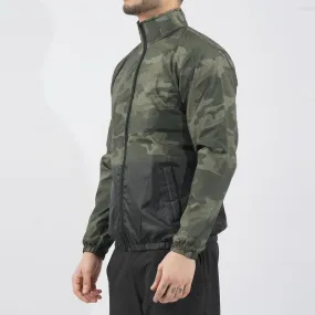 Solid Green Camouflage Long Panel Performance Mock Neck Zipper