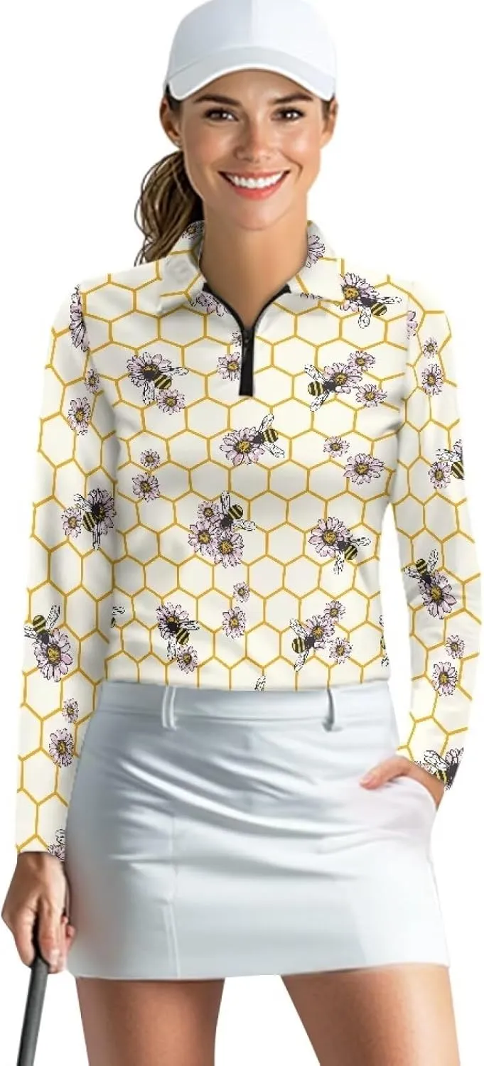 Talayituse Women's Long Sleeve Golf Polo Shirts UPF50  Half Zip Pullover Workout Tops Athletic Tennis Shirt Outfits