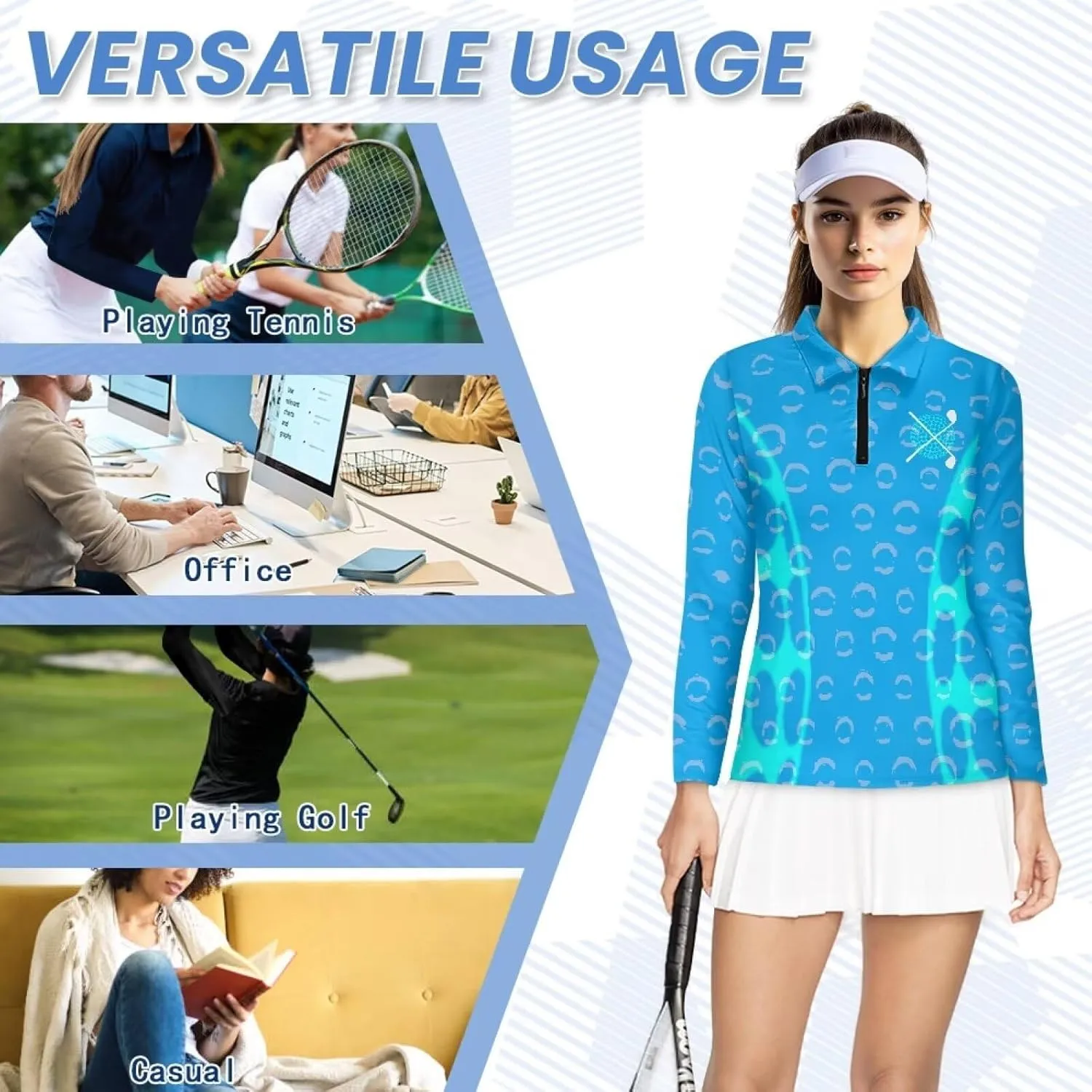 Talayituse Women's Long Sleeve Golf Polo Shirts UPF50  Half Zip Pullover Workout Tops Athletic Tennis Shirt Outfits
