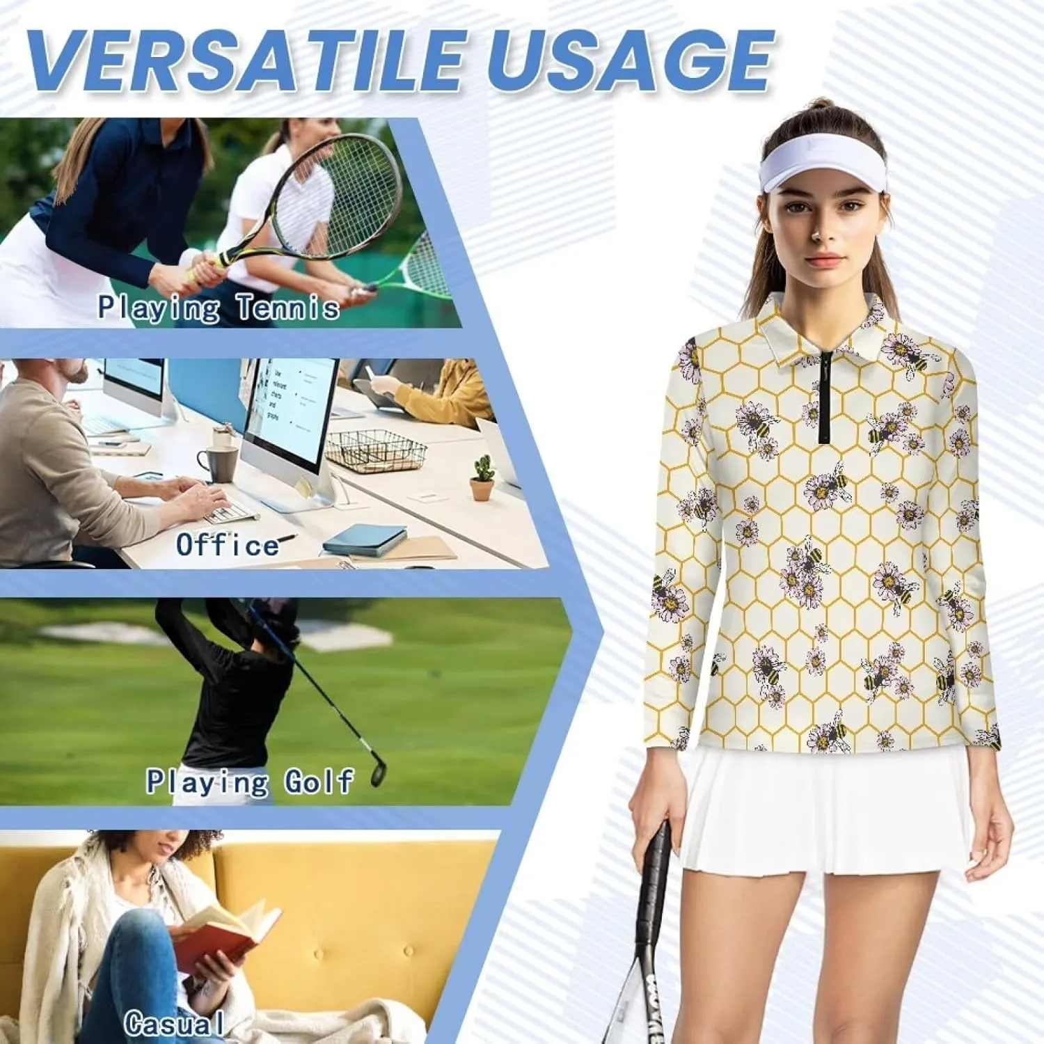 Talayituse Women's Long Sleeve Golf Polo Shirts UPF50  Half Zip Pullover Workout Tops Athletic Tennis Shirt Outfits
