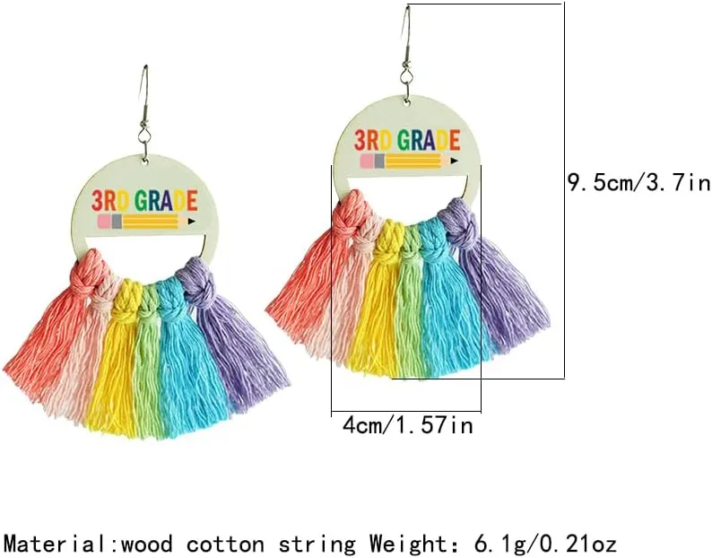 Teacher Earrings Back to School Teacher Earrings for Women First Day of School Earring Colorful Tassel Earrings for Teacher Students Handmade Woven Tassel Dorp Earrings