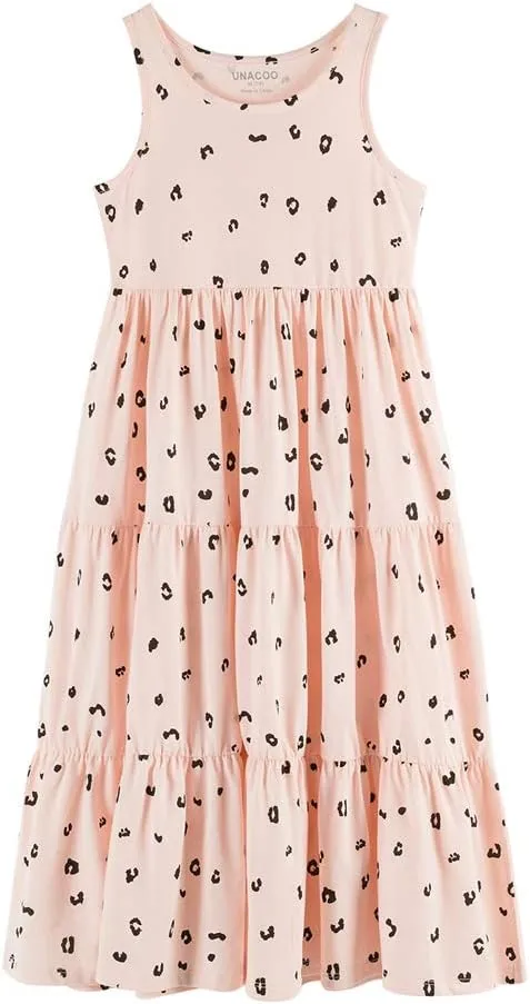 UNACOO Kids Girls 100% Cotton 1 or 2 Packs Sleeveless Long Maxi Tiered Dress (Age 3-12 Years)