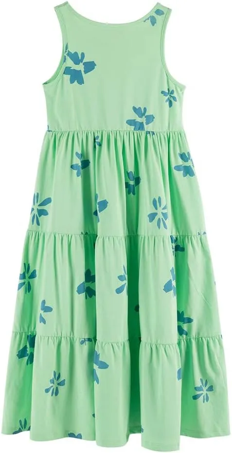 UNACOO Kids Girls 100% Cotton 1 or 2 Packs Sleeveless Long Maxi Tiered Dress (Age 3-12 Years)