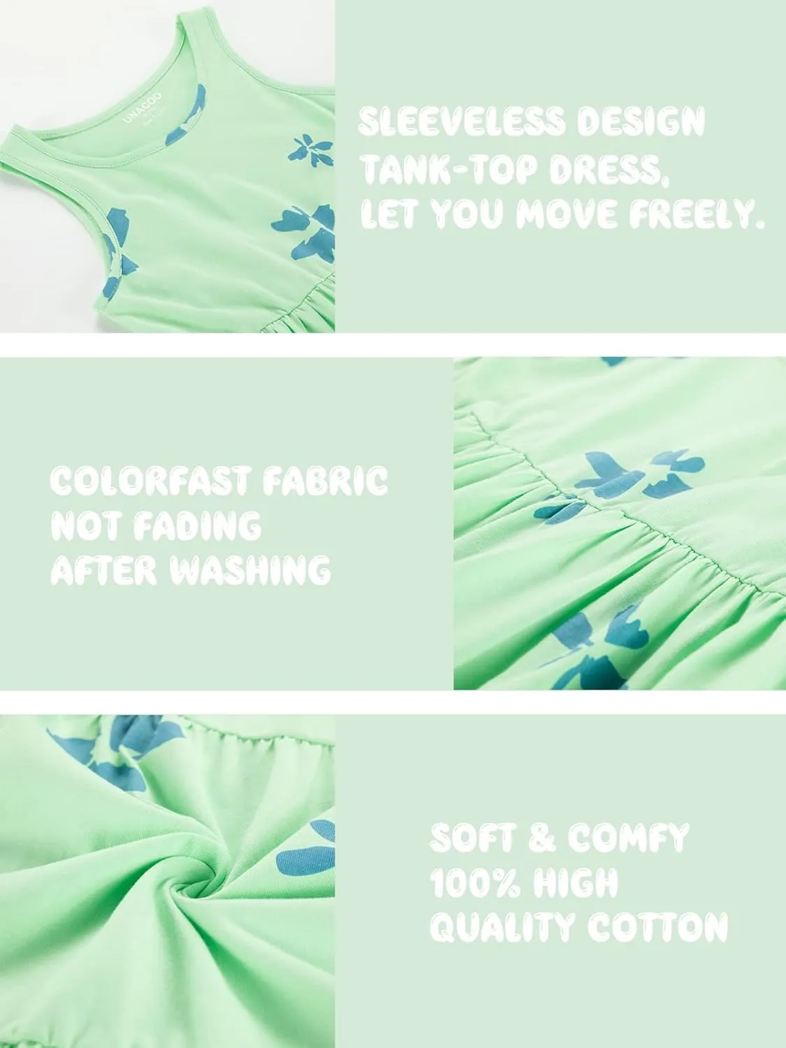 UNACOO Kids Girls 100% Cotton 1 or 2 Packs Sleeveless Long Maxi Tiered Dress (Age 3-12 Years)