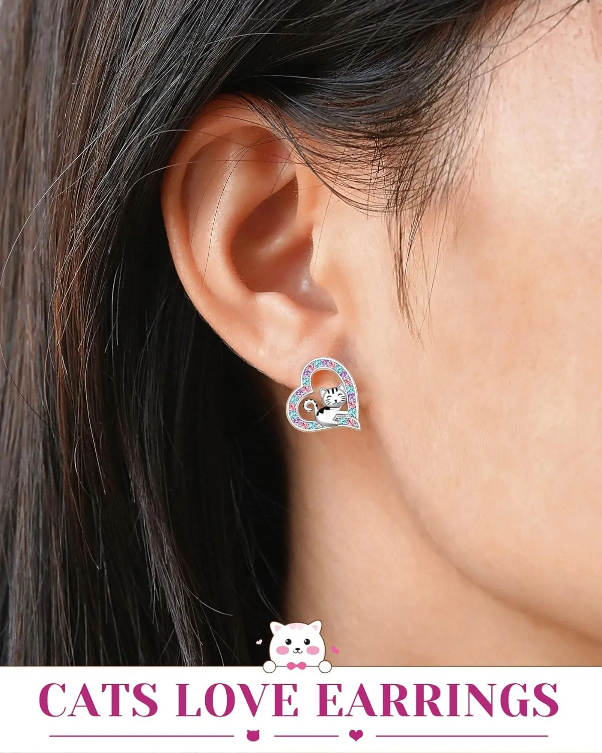 UPROMI Hypoallergenic Cat Earrings for Daughter/Granddaughter, Valentines Christmas Birthday Gifts for Girls