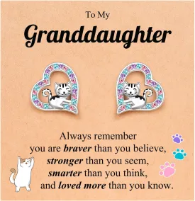 UPROMI Hypoallergenic Cat Earrings for Daughter/Granddaughter, Valentines Christmas Birthday Gifts for Girls