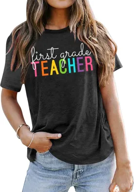 VVNTY Women Teacher Shirts First Grade: 1st Grade Teachers T-Shirt Back to School Gift Tops