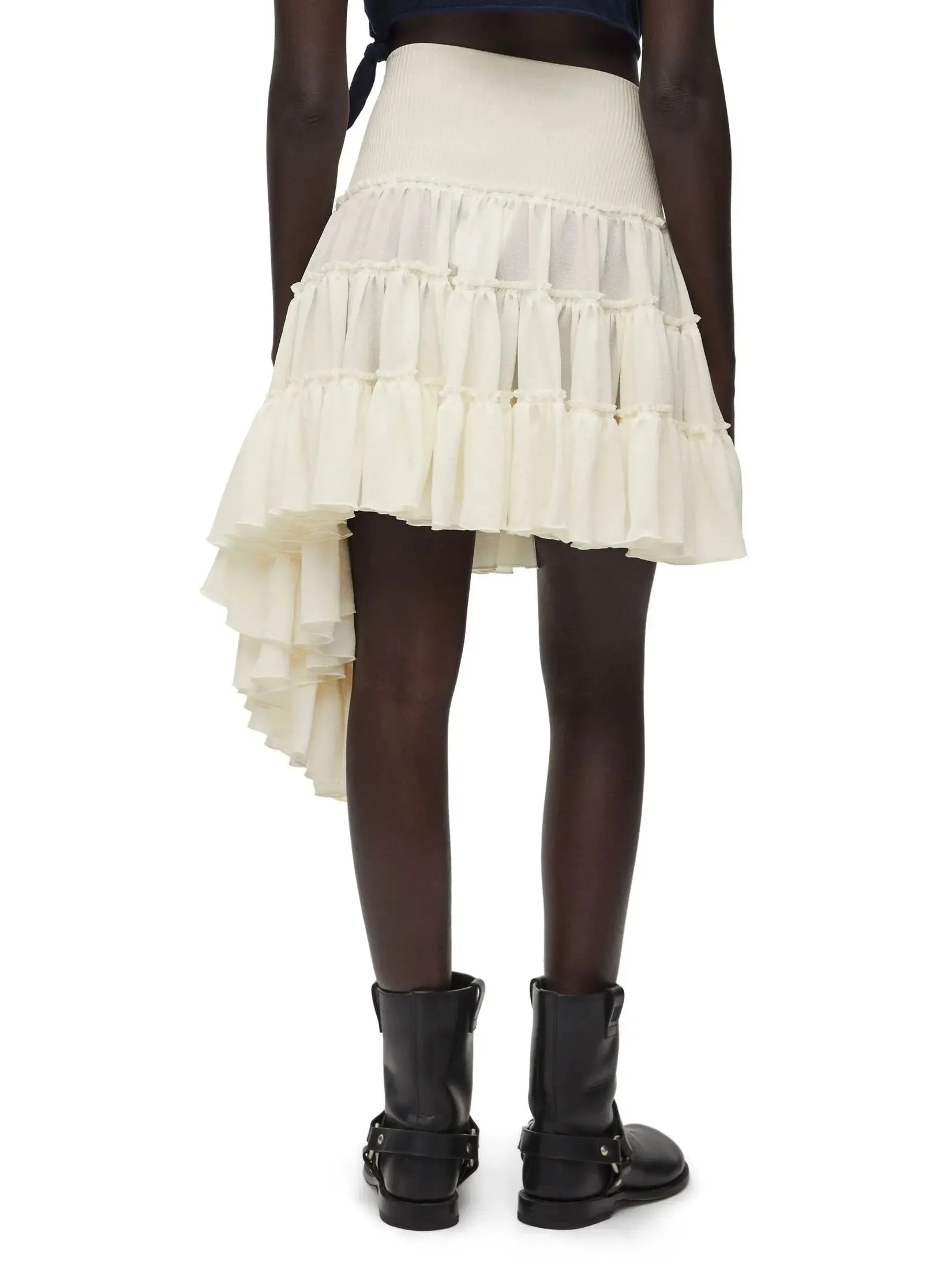 Women’s Asymmetric Ruffle Tiered Mini Skirt in Cream