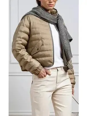 Women’s Beige Puffer Down Jacket with Chain Zip