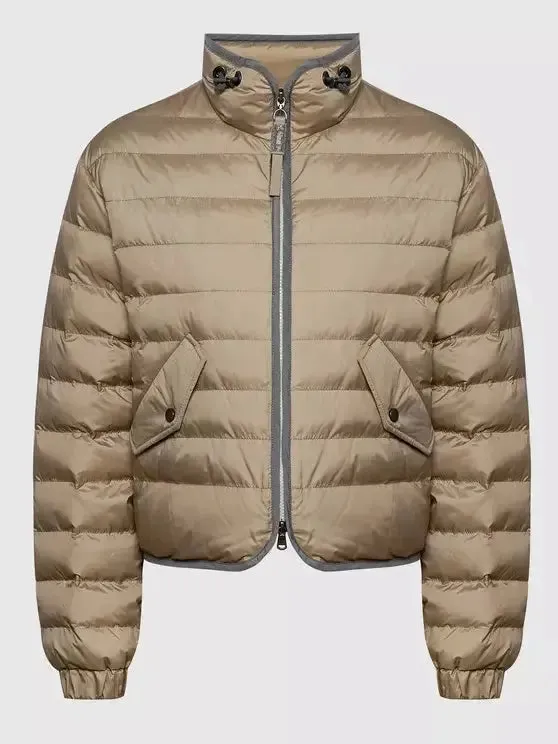 Women’s Beige Puffer Down Jacket with Chain Zip