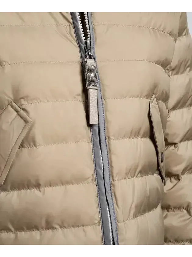 Women’s Beige Puffer Down Jacket with Chain Zip