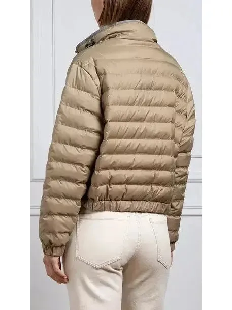 Women’s Beige Puffer Down Jacket with Chain Zip