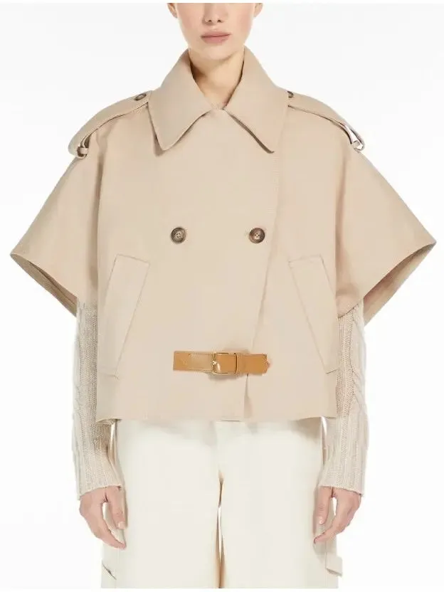 Women’s Beige Short-Sleeve Trench Jacket with Buckled Leather Belt Tab