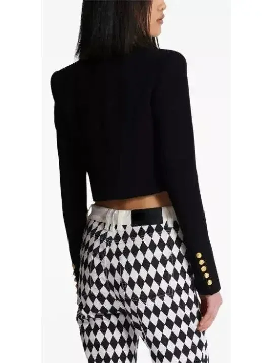Women’s Black with White Trim Cropped Blazer Jacket