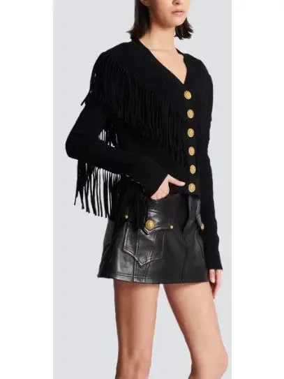 Women’s Buttoned Fringed Knit Cardigan