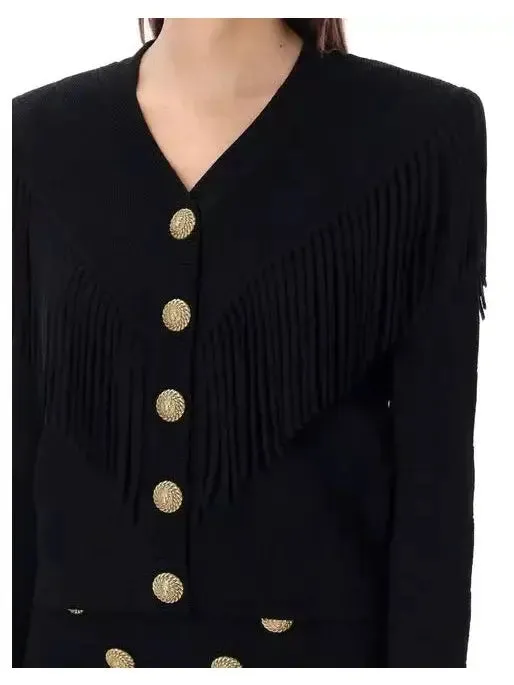 Women’s Buttoned Fringed Knit Cardigan