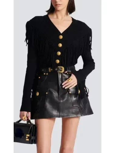 Women’s Buttoned Fringed Knit Cardigan