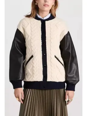 Women’s Cable-Knit Leather Paneled Jacket