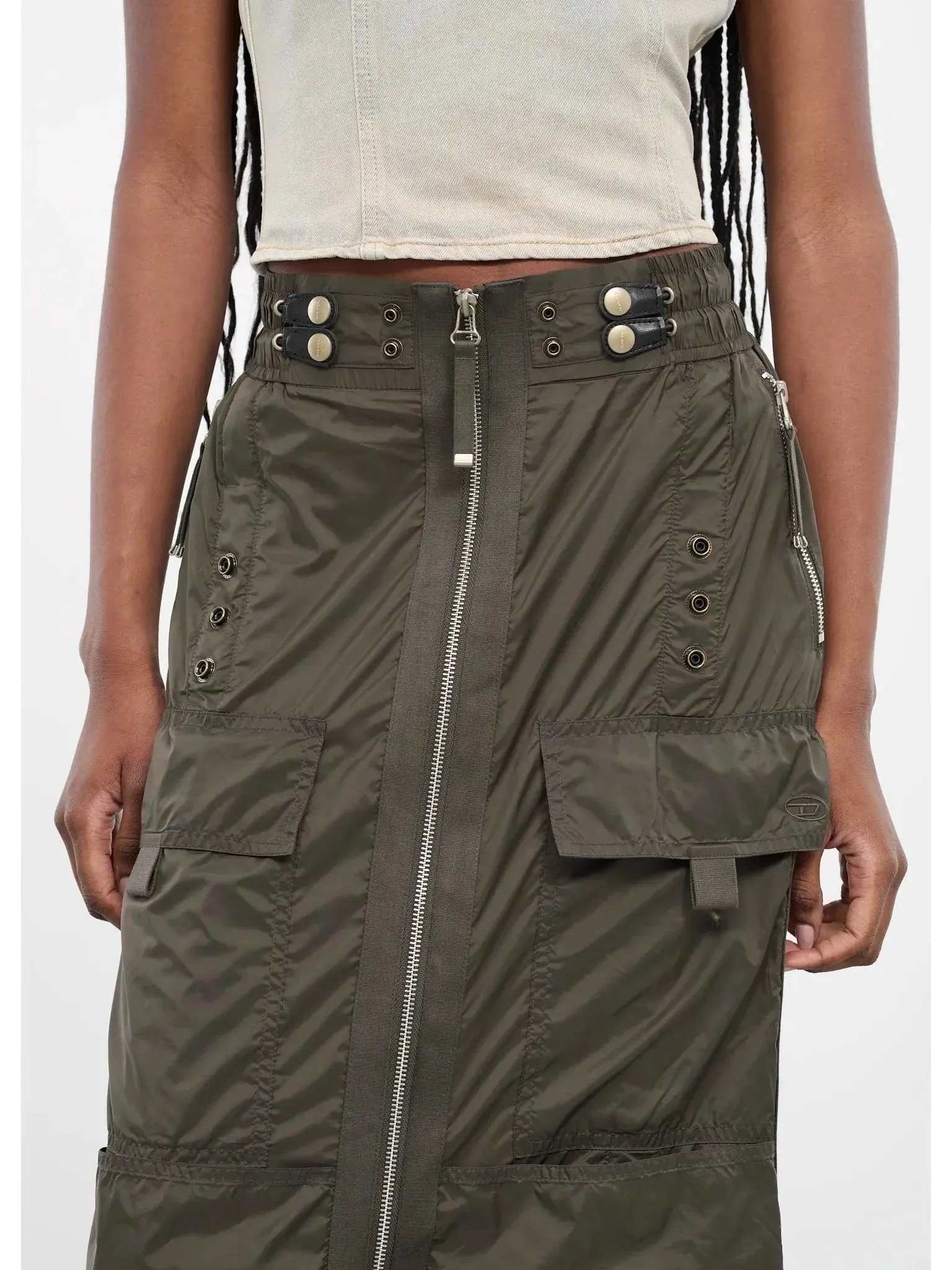 Women’s Cargo Maxi Zip Skirt in Dark Green