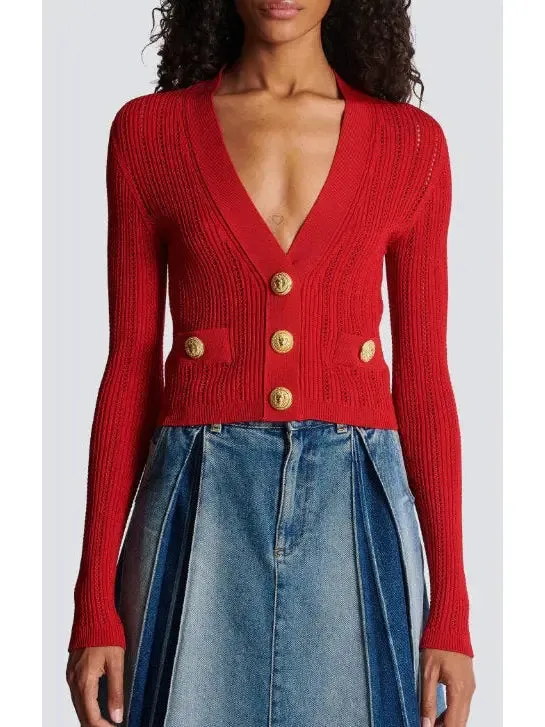 Women’s Cropped Knit Cardigan in Red