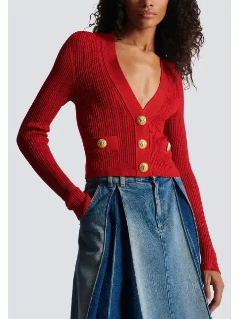 Women’s Cropped Knit Cardigan in Red
