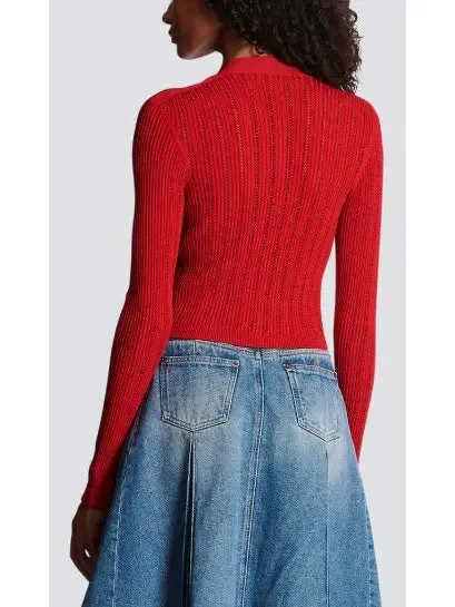 Women’s Cropped Knit Cardigan in Red