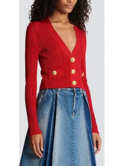 Women’s Cropped Knit Cardigan in Red
