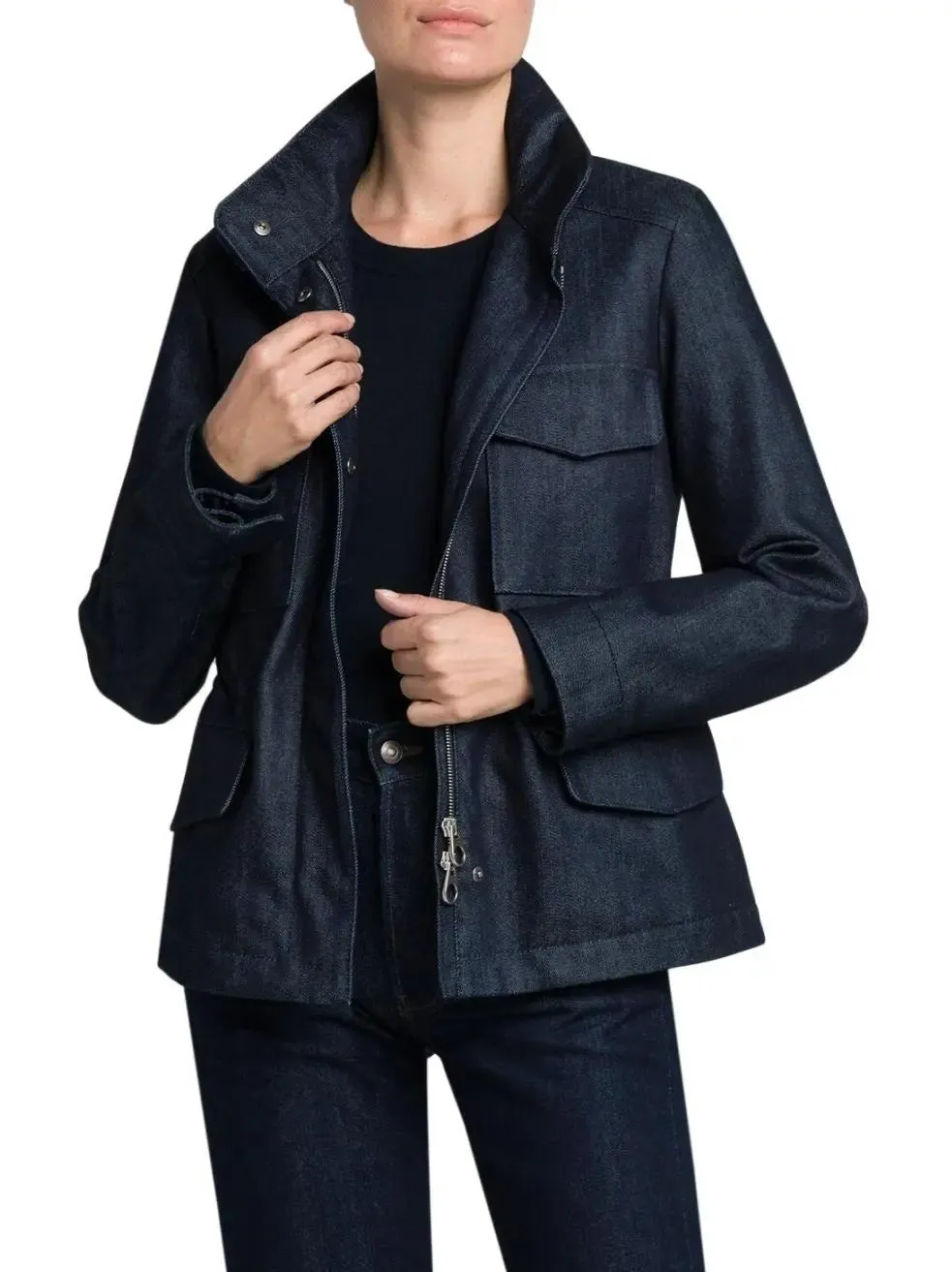 Women’s Denim Flap Pocket Jacket with Drawstring Waist