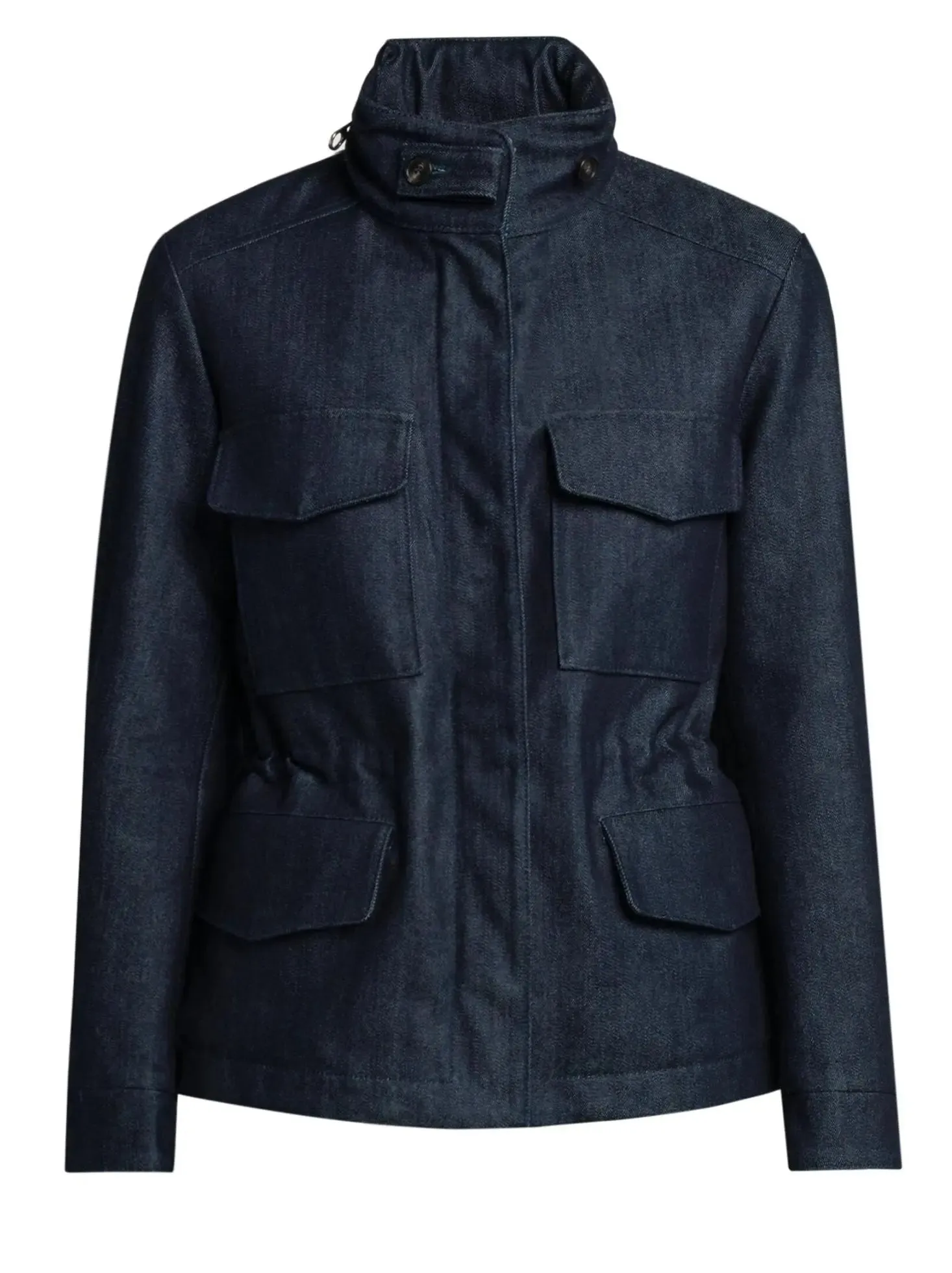 Women’s Denim Flap Pocket Jacket with Drawstring Waist