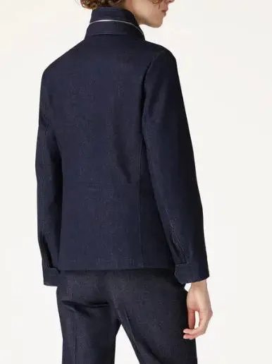 Women’s Denim Flap Pocket Jacket with Drawstring Waist