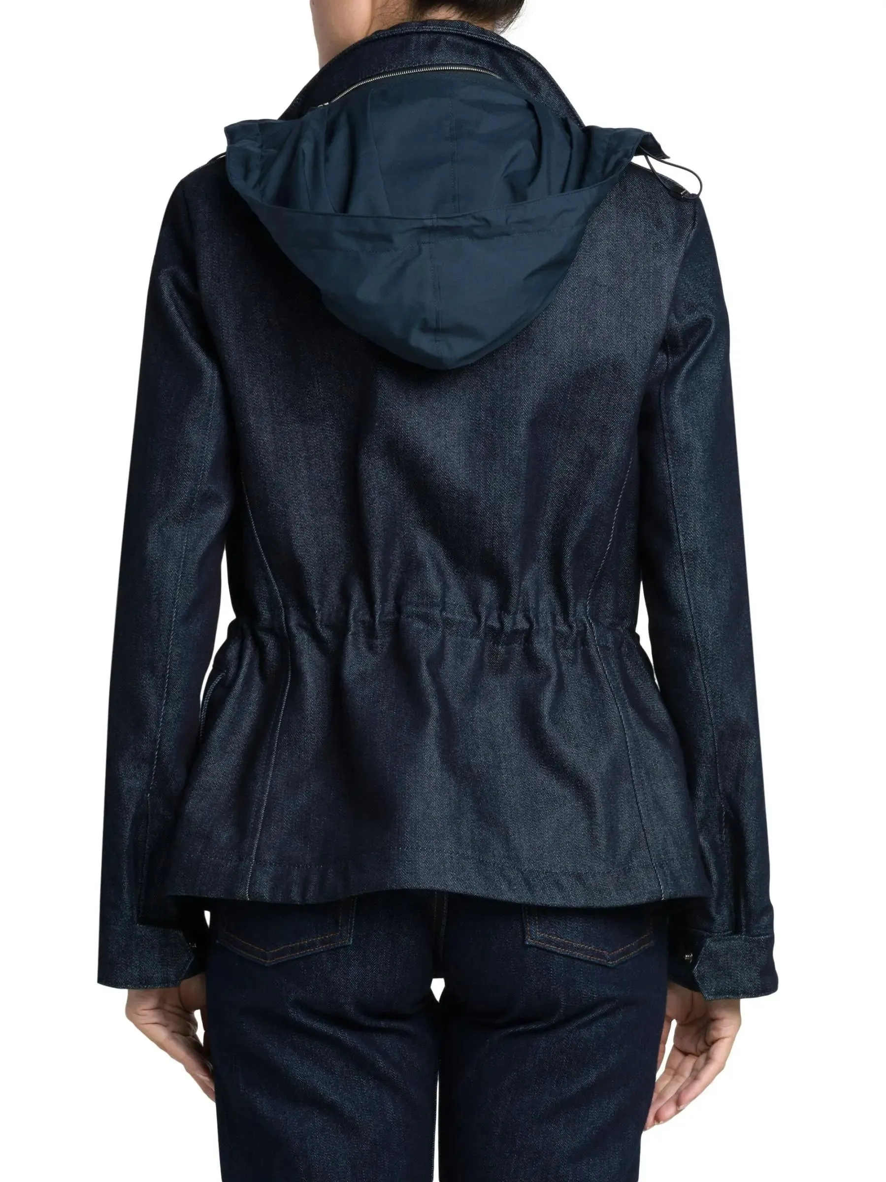 Women’s Denim Flap Pocket Jacket with Drawstring Waist