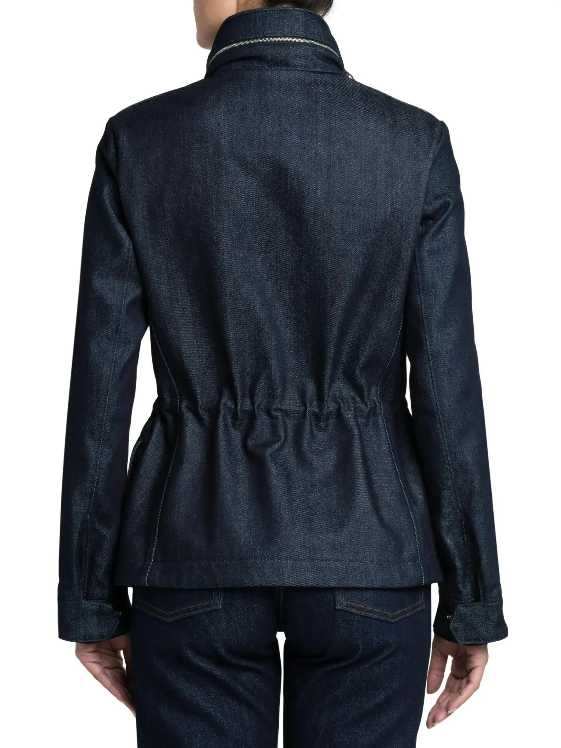 Women’s Denim Flap Pocket Jacket with Drawstring Waist