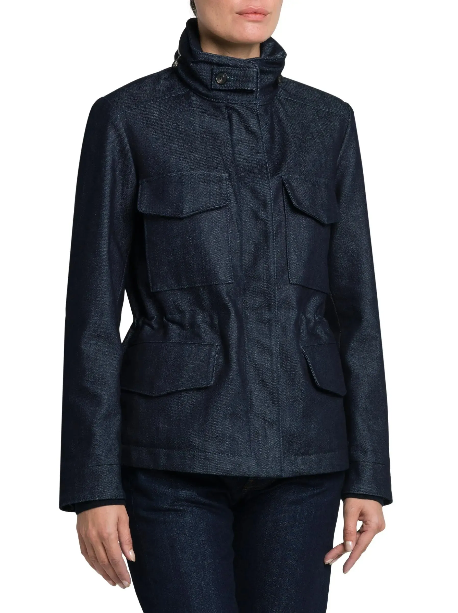Women’s Denim Flap Pocket Jacket with Drawstring Waist