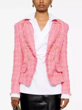 Women’s Double-Breasted Pink Tweed Jacket