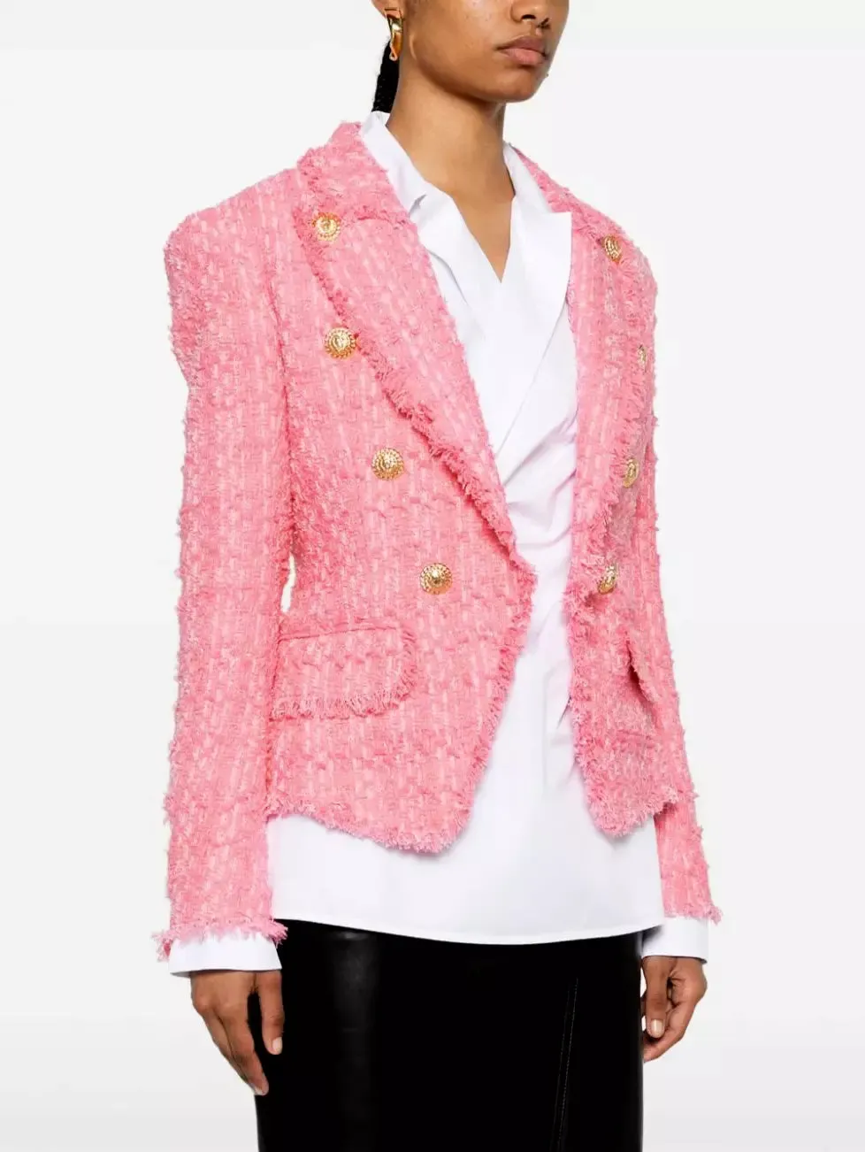 Women’s Double-Breasted Pink Tweed Jacket