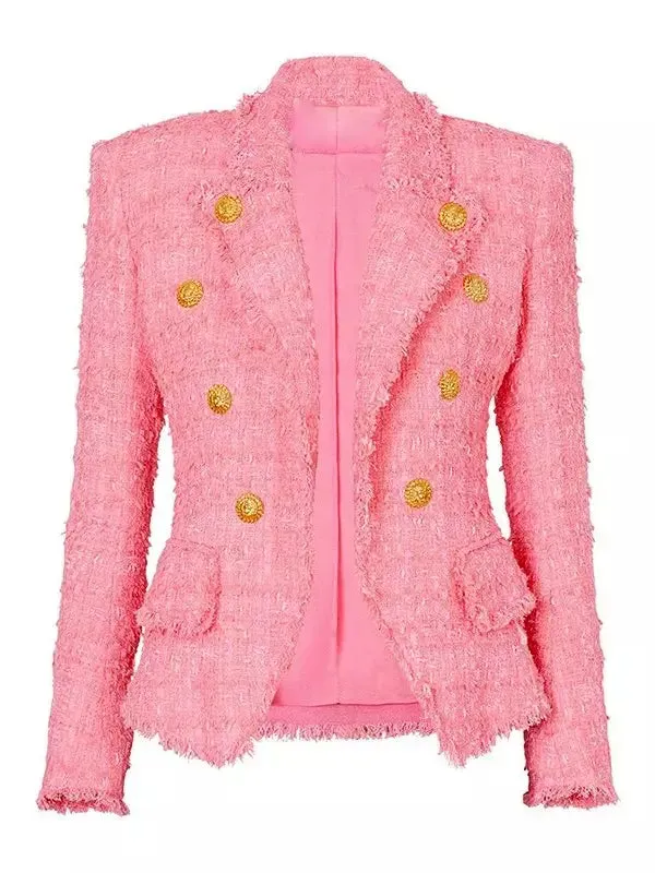 Women’s Double-Breasted Pink Tweed Jacket