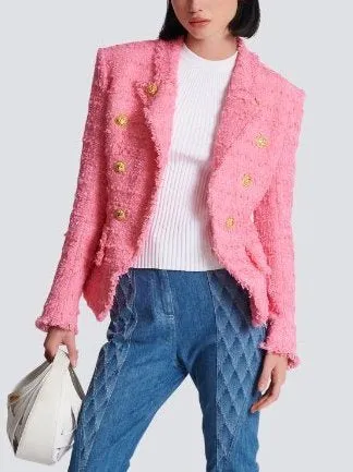 Women’s Double-Breasted Pink Tweed Jacket