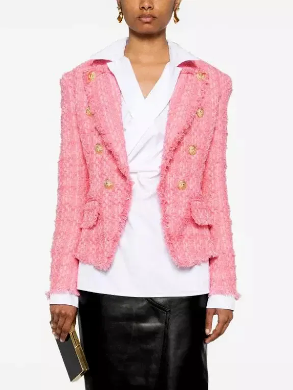 Women’s Double-Breasted Pink Tweed Jacket